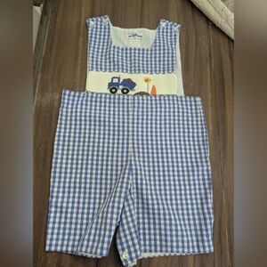 Silly Goose Hand Smocked Dump Truck Jon Jon Euc 4 T